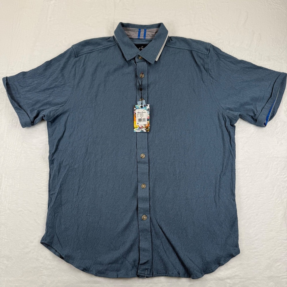 Robert Graham Hammond Slate Blue Tailored Fit Short Sleeve Button Up Shirt 2XL